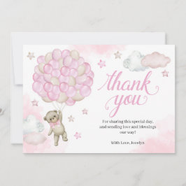 Tarjeta De Agradecimiento Globos rosados Teddy Bear Baby Shower Gracias Coch