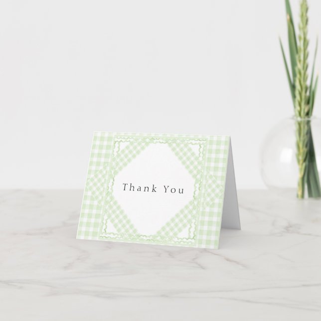 Tarjeta De Agradecimiento Glorioso Green Gingham ThanK You (Anverso)