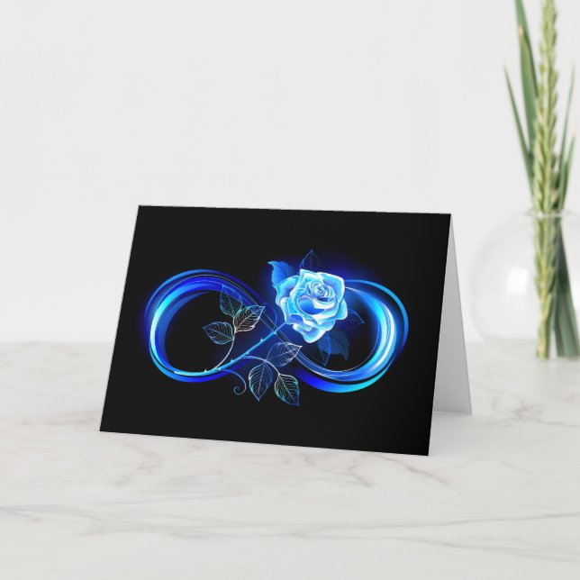 Tarjeta De Agradecimiento Glowing infinity with blue rose (Anverso)