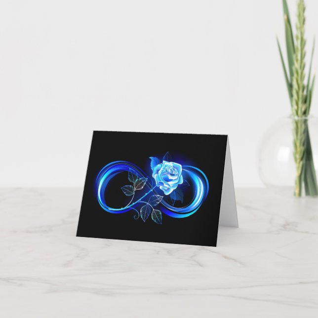 Tarjeta De Agradecimiento Glowing infinity with blue rose (Anverso)