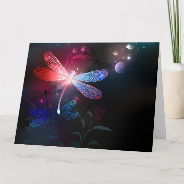 Tarjeta De Agradecimiento Glowing red dragonfly (Anverso)