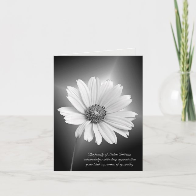 Tarjeta De Agradecimiento glowing white daisy sympathy thank you (Anverso)