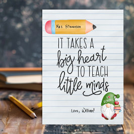 Tarjeta De Agradecimiento Gnome De Apreciación Del Profesor Con Libros