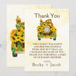 Tarjeta De Agradecimiento Gnome Sunflower Bees Baby Shower Gracias Cartas