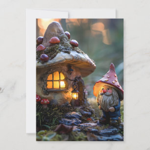 Tarjeta De Agradecimiento Gnome y una casa de hongos, diseño de fantasía