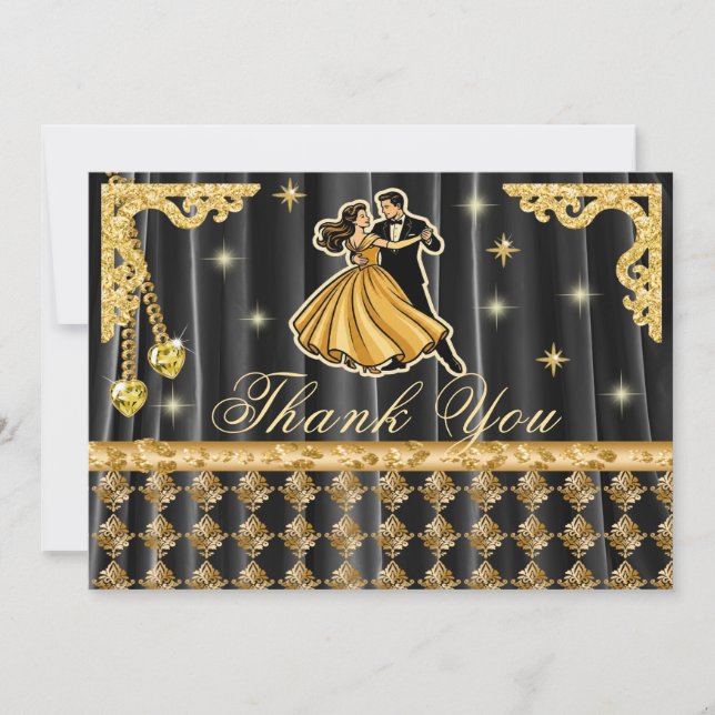 Tarjeta De Agradecimiento Gold 21st Birthday Thank You with Dancers  (Anverso)