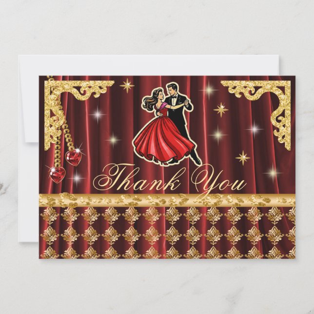 Tarjeta De Agradecimiento Gold 40th Birthday Thank You with Dancers  (Anverso)