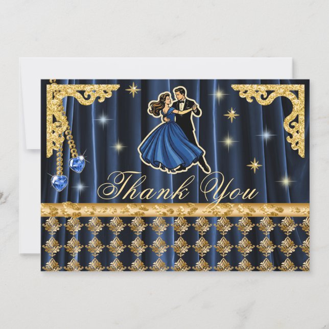Tarjeta De Agradecimiento Gold 60th Birthday Thank You with Dancers  (Anverso)