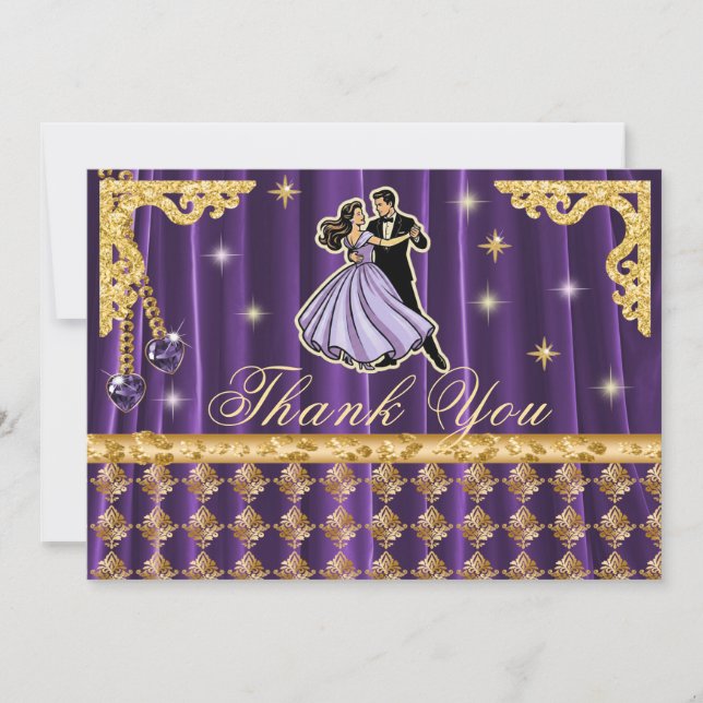 Tarjeta De Agradecimiento Gold 65th Birthday Thank You with Dancers  (Anverso)