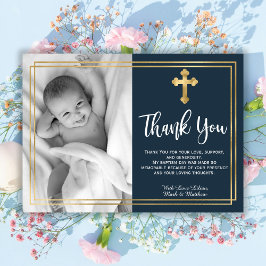 Tarjeta De Agradecimiento Gold and Navy Blue Baptism Thank You Cards