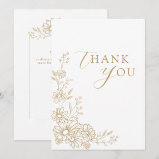 Tarjeta De Agradecimiento Gold and White Botanical Daisy Garden Wedding