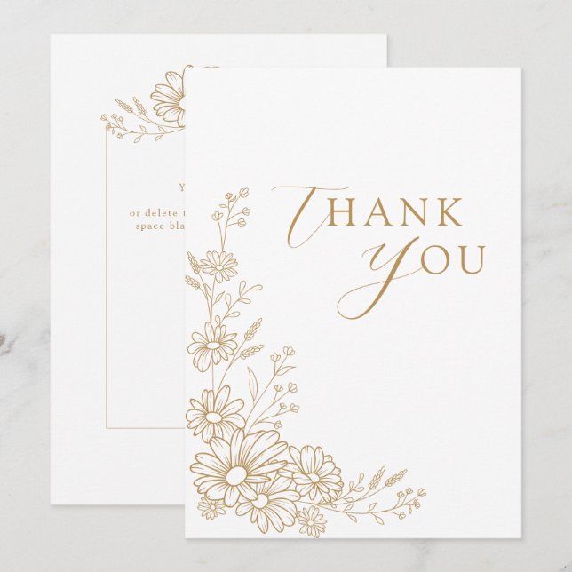 Tarjeta De Agradecimiento Gold and White Botanical Daisy Garden Wedding (Anverso / Reverso)