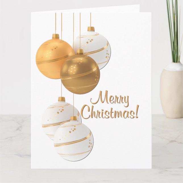 Tarjeta De Agradecimiento Gold and White Christmas Balls Custom Text (Anverso)