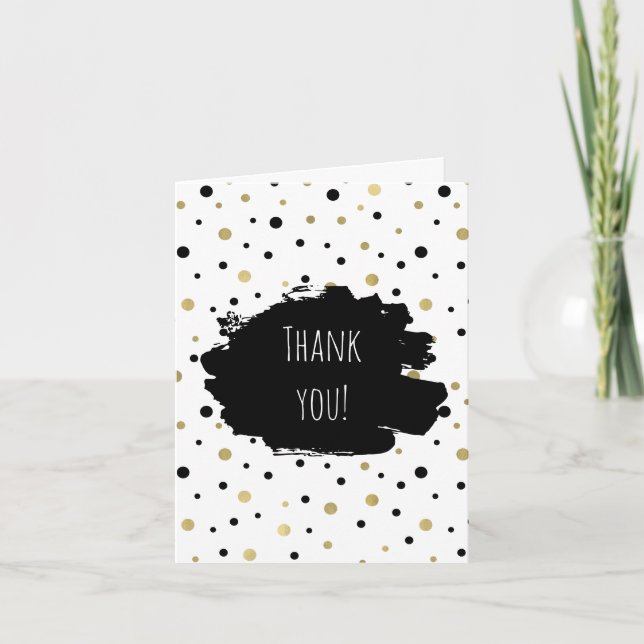 Tarjeta De Agradecimiento Gold Black Confetti Love gracias (Anverso)