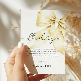 Tarjeta De Agradecimiento Gold Bow Bridal Shower Thank You Card