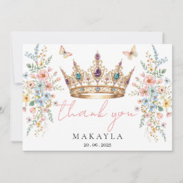 Tarjeta De Agradecimiento Gold Crown Floral Butterfly Elegant Bridal Shower 