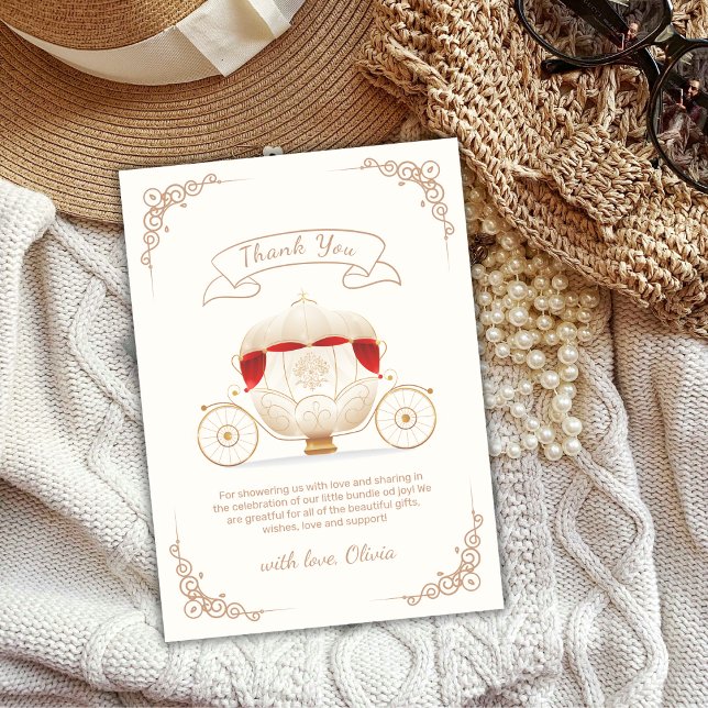 Tarjeta De Agradecimiento Gold Elegant Fairytale Carriage Baby Shower  (Gold Elegant Fairytale Carriage Baby Shower Thank You Card)