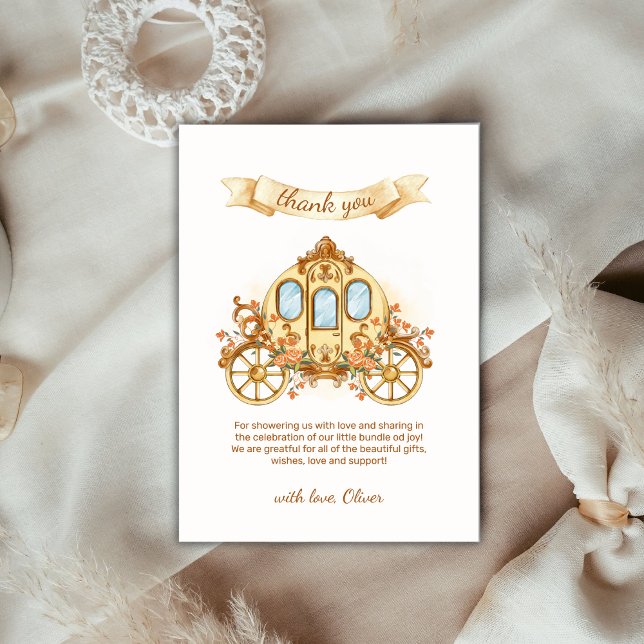 Tarjeta De Agradecimiento Gold Elegant Flower Prince Carriage Baby Shower  (Gold Elegant Flower Prince Carriage Baby Shower Thank You Card)