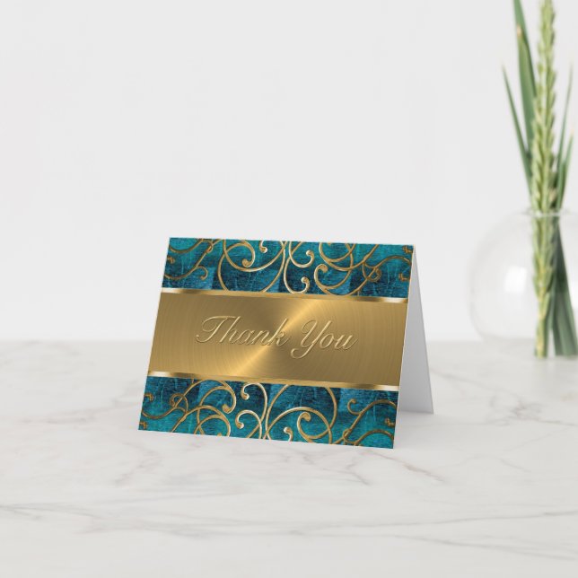Tarjeta De Agradecimiento Gold Filigree Swirls Gracias (Anverso)