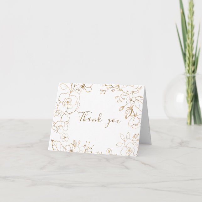 Tarjeta De Agradecimiento Gold Floral Elegant White Wedding Bridal Shower (Anverso)