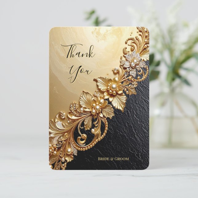 Tarjeta De Agradecimiento Gold Floral Embellishments Thank You Card (Anverso de pie)