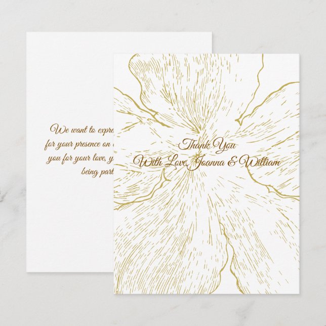 Tarjeta De Agradecimiento Gold Floral Line Art Botanical Wedding Thank You  (Anverso / Reverso)