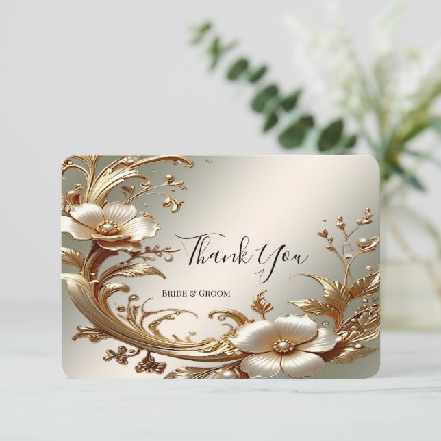 Tarjeta De Agradecimiento Gold Floral Thank You Card (Anverso de pie)
