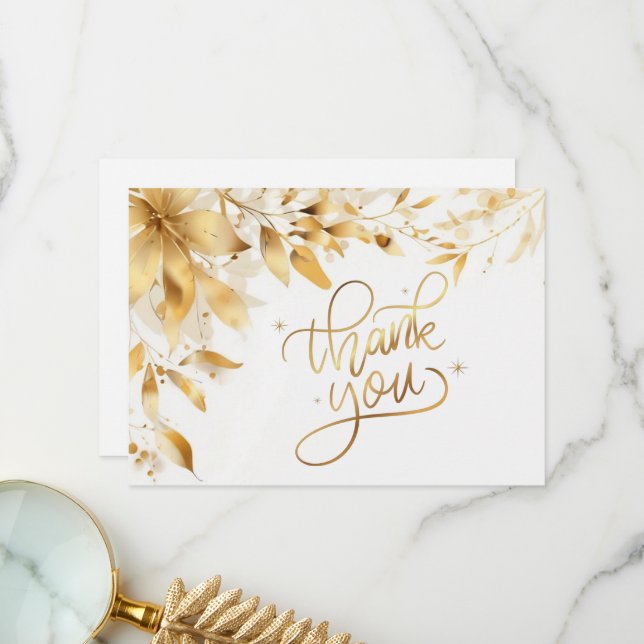 Tarjeta De Agradecimiento Gold Floral Wedding Thank You Card (Anverso/Reverso In Situ)