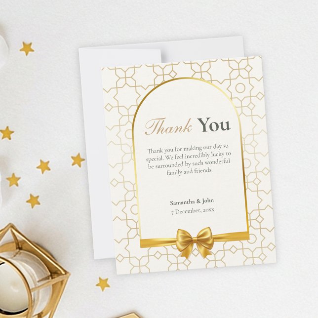 Tarjeta De Agradecimiento Gold Geometric Arch Photo Wedding (Gold & Ivory Geometric Art Deco Wedding Thank You Card)