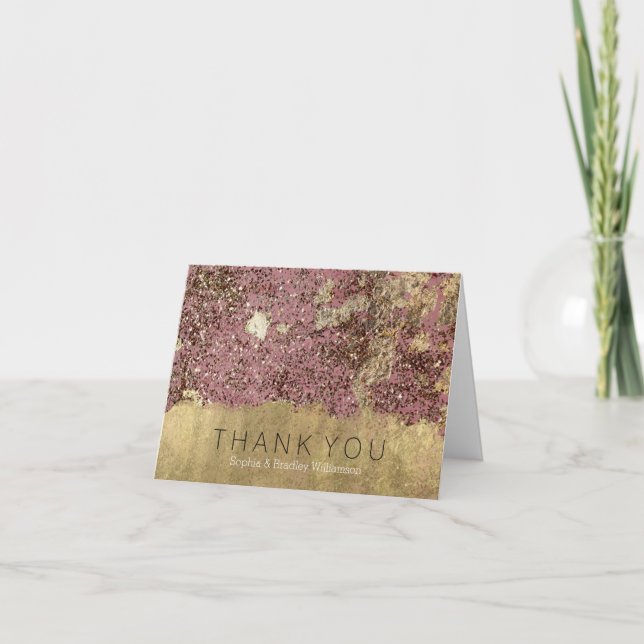 Tarjeta De Agradecimiento Gold Glam Rosa Confetti (Anverso)