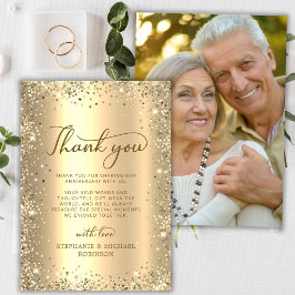 Tarjeta De Agradecimiento Gold Glitter Metal Photo 50th Wedding Anniversary