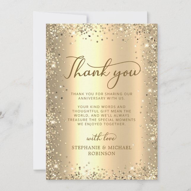Tarjeta De Agradecimiento Gold Glitter Metal Photo 50th Wedding Anniversary (Anverso)