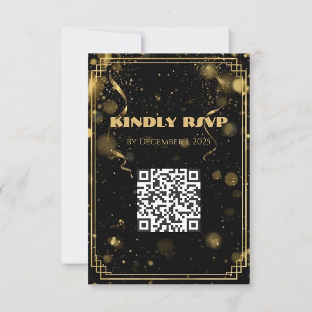 Tarjeta De Agradecimiento Gold Glitter New Year’s Eve RSVP Card | Elegant (Anverso)