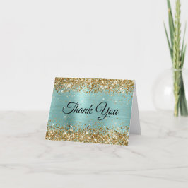 Tarjeta De Agradecimiento Gold Glitter Pale Turquoise Foil