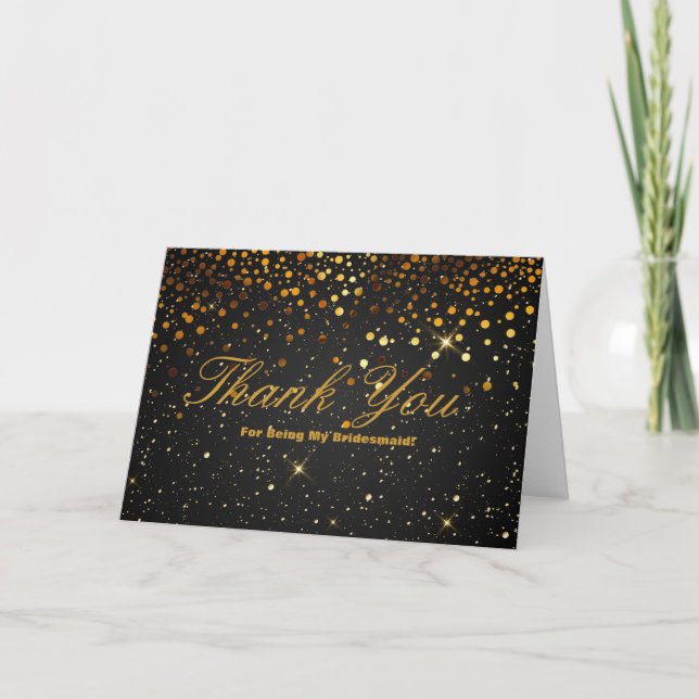 Tarjeta De Agradecimiento Gold Glitter Stripes For Being My Bridesmaid Thank (Anverso)