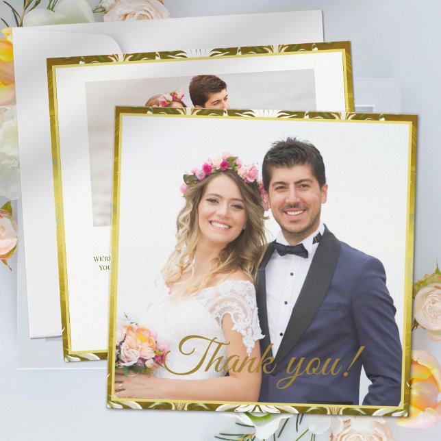 Tarjeta De Agradecimiento Gold Green Damask Wedding (Subido por el creador)