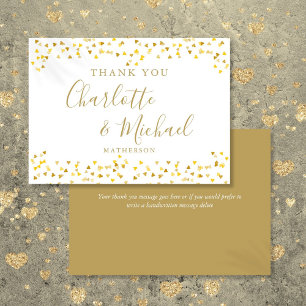 Tarjeta De Agradecimiento Gold Hearts Confetti Signature Script Gracias
