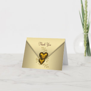 Tarjeta De Agradecimiento Gold Hearts Gold Gracias Cartas