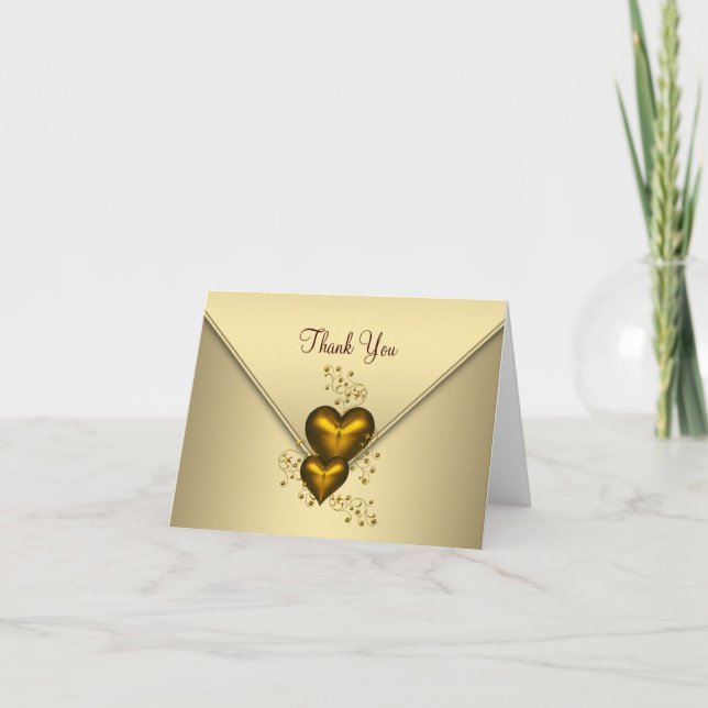 Tarjeta De Agradecimiento Gold Hearts Gold Gracias Cartas