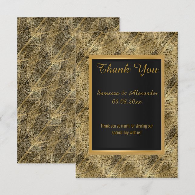 tarjeta de agradecimiento GOLD LEAF BLACK BOTANICA (Anverso / Reverso)