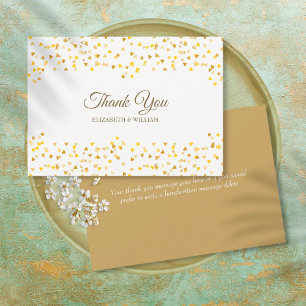 Tarjeta De Agradecimiento Gold Love Hearts Confetti Elegant Script Gracias
