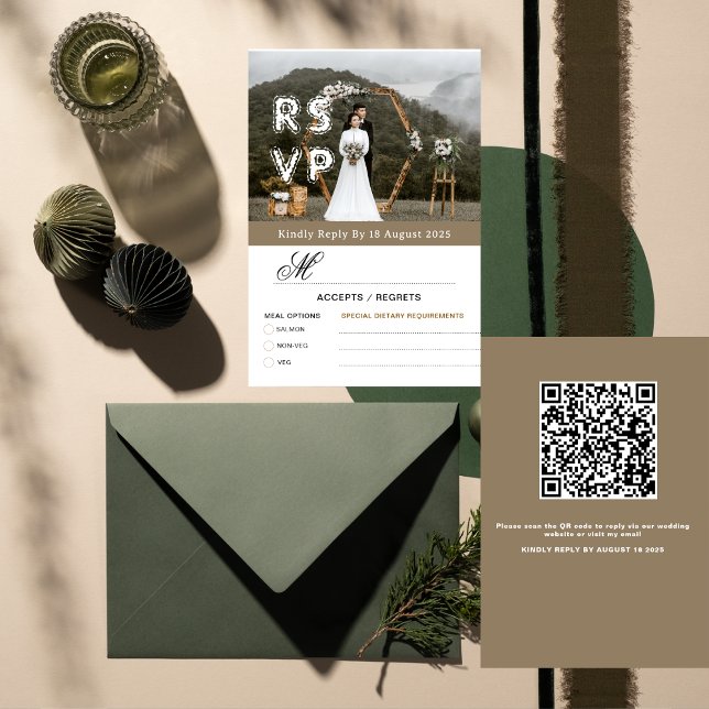Tarjeta De Agradecimiento Gold Modern Minimalist Photo & QR  Wedding RSVP  (Subido por el creador)