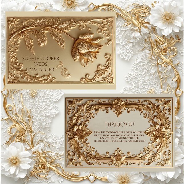 Tarjeta De Agradecimiento Gold Ornate Baroque Grandeur Floral Motif Wedding  (Gold Ornate Baroque Grandeur Floral Motif Wedding Thank You Card)