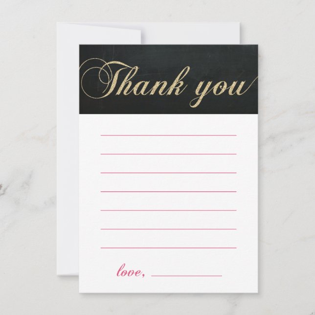 Tarjeta de agradecimiento Gold & Pink | Chalkboard (Anverso)