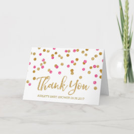 Tarjeta De Agradecimiento Gold Pink Fuchsia Confetti Baby Shower Gracias