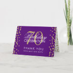 Tarjeta De Agradecimiento Gold Purple 70th Birthday Gracias Purpurina<br><div class="desc">Elegante planilla de Purpurina Confetti Purple de la Fiesta del Oro de los 70 Años. Fácil de usar y fácil de personalizar. ¡No te quedes sin el tuyo!</div>