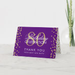 Tarjeta De Agradecimiento Gold Purple 80th Birthday Gracias Purpurina<br><div class="desc">Elegante Purpurina Confetti Purple de la Fiesta del Oro del 80 aniversario. Fácil de usar y fácil de personalizar. ¡No te quedes sin el tuyo!</div>