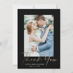 Tarjeta De Agradecimiento Gold Script Modern Minimal Photo Wedding