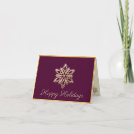 Tarjeta De Agradecimiento Gold Snowflake Burgundy Happy Holidays Card 