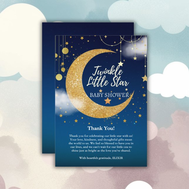Tarjeta De Agradecimiento Gold Twinkle Little Star Dreamy Baby Shower (Subido por el creador)